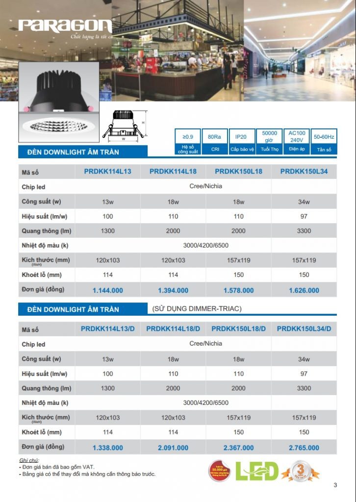 Đèn downlight âm trần Paragon trang 1