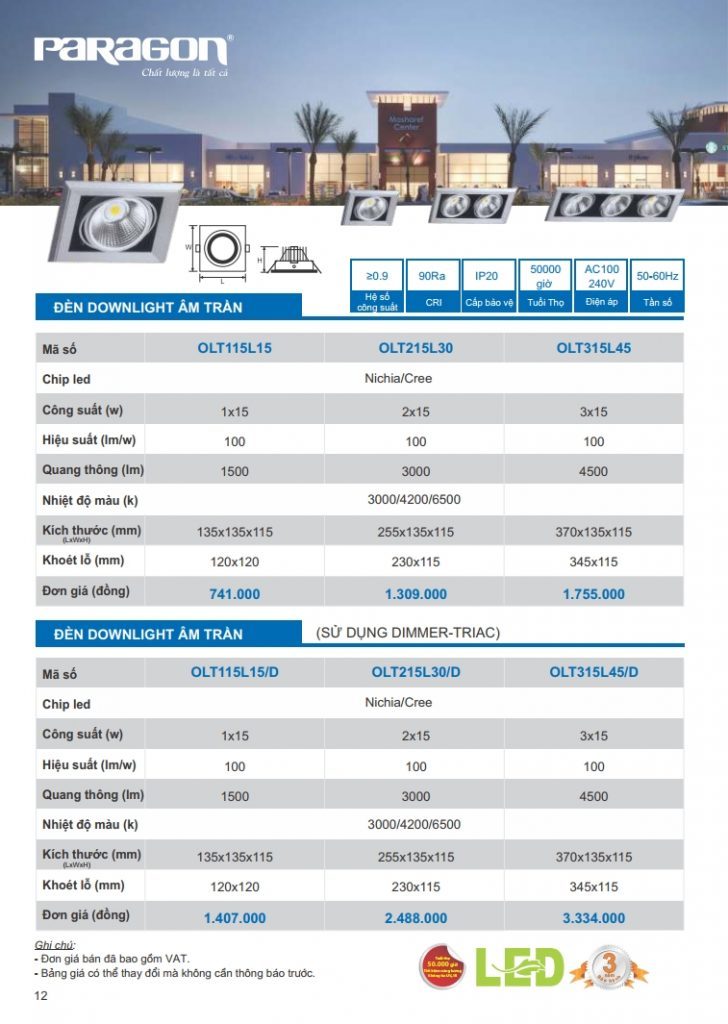 [Bảng giá đèn Paragon] mới nhất 2020 5