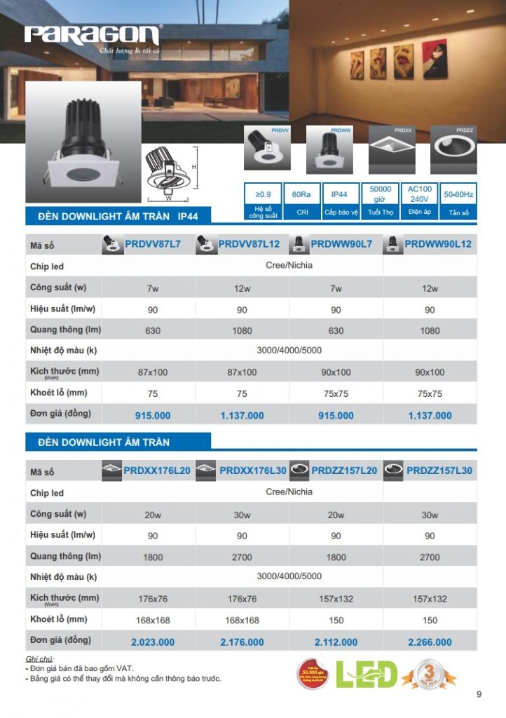 [Bảng giá đèn Paragon] mới nhất 2020 2