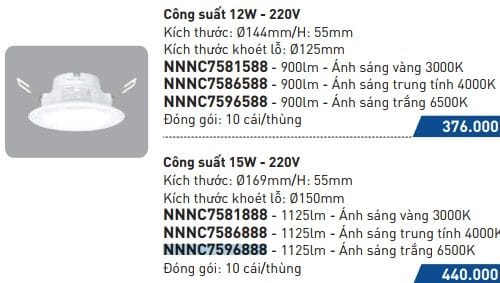 Đèn led downlight 15W NNNC7581888 NNNC7586888 NNNC7596888 panasonic 3 Den Cri Sang Trong