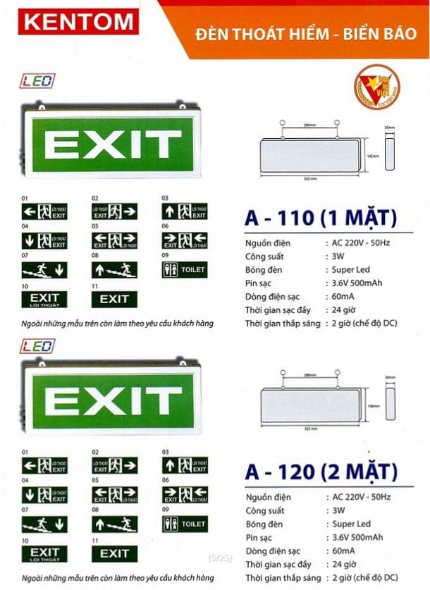 Bang Gia Den Thoat Hiem Bien Bao 1 Mat , 2 Mat