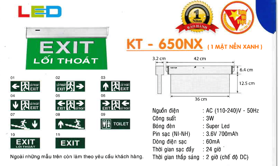 Den Exit Kentom Kt 650nx 1 Mặt Nền Xanh