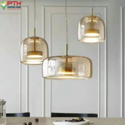 Đèn thả thủy tinh màu trà hình bầu THCN 286