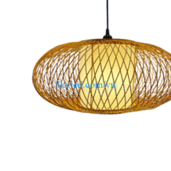 Đèn mây tre tròn dẹt công chéo có ống vải đường kính 50cm