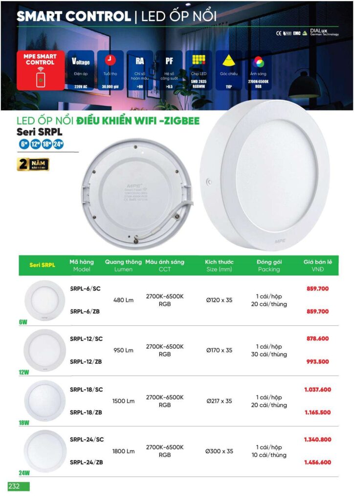 Bảng giá Đèn led MPE, thiết bị điện MPE mới nhất 2024 232