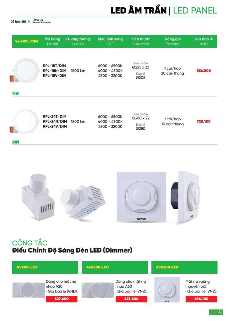 Bảng giá Đèn led MPE, thiết bị điện MPE mới nhất 2024 41