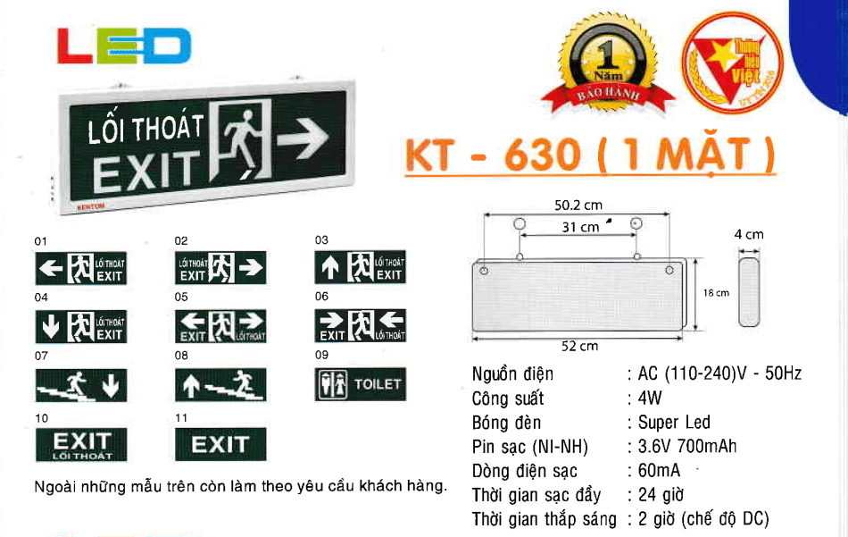 Den Exit Kentom Kt 630 1 Mặt