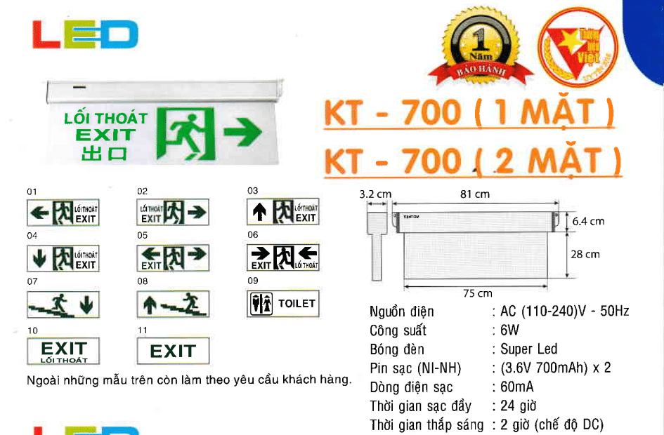 Den Exit Kentom Kt 700 1 Mặt Và 2 Mặt
